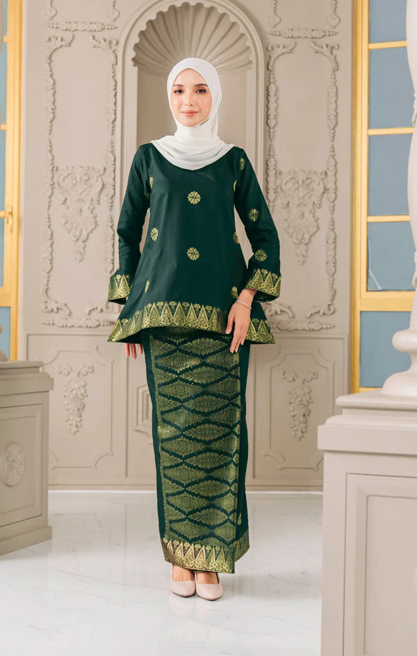 Aryana Kurung Kedah | Dark Emerald Green Gold